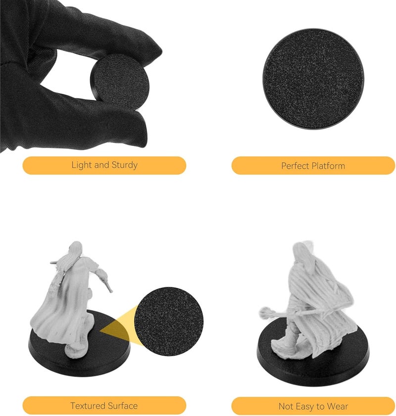 FIGURESLAB Store 100PCS Miniature Bases with 120PCS Adhesive, 25mm 32mm 40mm Mix Black Round Plastic Model Bases for Gaming Miniatures or Wargames Boardgaming Table Games - Image 3